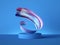 3d render colorful spiral gouache brush stroke object behind the empty podium isolated on blue background, acrylic paint smear