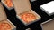 3d render Conveyor is boxed pizza abstract