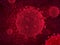 3d render of a coronavirus molecule on a red background which looks like lung alveoli. Concept poster for Chinese virus COVID-19.
