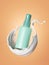 3d render, cosmetic mockup, mint bottle inside white liquid splash levitate, isolated on orange background, spray flask vial