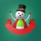 3d render, cute Christmas snowman, cartoon character, red ribbon