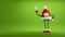3d render. Cute little santa helper waving hand. Christmas toy clip art isolated on green background. Red cap mascot with white