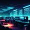 3d render of cyber security room with computer monitors and servers. AI generated