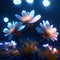 3d render of daisies with bokeh lights on background Generative AI