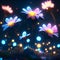 3d render of daisies in the dark with colorful lights Generative AI