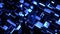 3d render. Dark science fiction blue background. Abstract dark bg neon cubes light bulbs. Different sizes cubes network