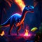 3d render of a dinosaur with a flaming tail in the forest AI generated
