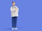 3d render, doctor cartoon character standing. Confident friendly therapist. Medical clip art isolated on blue background