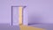 3d render, double doors opening inside the light violet room. Architectural or interior element isolated on lilac background