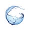 3d render, dynamic blue water jet, wavy spherical splash clip art isolated on white background. Twisted liquid shape, splashing.