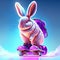 3D Render of an Easter Bunny Riding Skates on a Blue Background generative AI