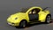 3D render. Electric sports yellow car