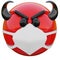 3D render of evil red emoji face with horns in medical mask protecting from coronavirus 2019-nCoV