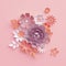 3d render, fall paper flowers isolated on pink, pastel botanical background, beautiful bouquet, floral arrangement, fashion