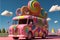 3D Render, Fantasy Colorful Food Truck of Candy