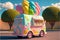 3D Render, Fantasy Colorful Food Truck of Candy