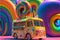 3D Render, Fantasy Colorful Food Truck of Candy Land