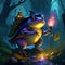 3d render of a fantasy frog with a candle in the forest Generative AI animal ai