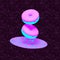 3d render fashion collage art. Creative purple donuts in cosmic space. Minimal zine art