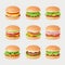3d render fastfood burger with cheese vector icon, isolated on background. Cartoon vector illustration. Burger Icon Set. Vector