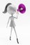 3D render of female character holding loudspeaker