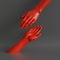 3d render, female hands isolated, minimal fashion background, helping hands, red mannequin body parts, partnership concept