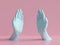 3d render, female hands isolated, open palms, jewelry shop display, minimal fashion background, pastel mannequin body parts