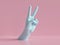 3d render, female hands isolated, party rock gesture, victory sign, shop display, minimal fashion background, mannequin body part