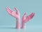 3d render, female hands , pink blue helping hands, jewelry shop display, minimal fashion background, mannequin body parts