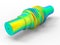 3D render - finite element analysis of two gears on a shaft