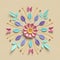 3d render, floral kaleidoscope, pastel paper flowers, symmetrical ornament, botanical background, paper craft