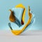 3d render, folded cloth, yellow drapery isolated on blue background, textile, fabric, curtain, abstract fashion wallpaper