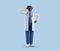 3d render, full body african cartoon character, dark skin male doctor confused. Man touches head and looks at camera. Thinking and