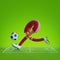 3d render, funny cartoon character legs with ball isolated on green background, football player wearing red uniform, soccer game