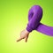 3d render, funny flexible cartoon human hand in violet sweater, isolated on green background