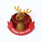 3d render, funny reindeer toy, inside round hole, Happy New Year