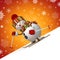 3d render, funny snowman skiing downhill. Christmas greeting card with snowflakes and red background