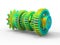 3D render - Gears on a shaft - rainbow colored