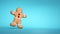 3d render, gingerbread man cookie. Baked biscuit decorated with icing. Traditional Christmas food clip art isolated on blue