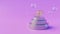 3D render. glass balls fly near a metal pedestal on a purple background. looped animation.