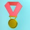 3d render of gold medal on red ribbon