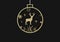 3D render of gold template for laser cutting. Christmas ball with a deer and snowflakes. For design of cards, menu, Christmas deco