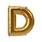 3D Render of Golden inflatable foil balloon letter D. Party decoration element