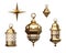 3d render, golden lantern, magical lamp, star, tribal arabic decor, isolated ornaments collection, arabesque design elements set