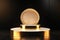 3d render of golden podium for product presentation. Abstract background. Empty pedestal. Luxury design Ai Generative