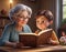 3D render of a grandmother reading a fairy tale to her grandchildren