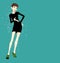 3D render graphic style illustration of a modern young woman in a little black dress