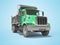 3d render green dump truck with automatic closing trailer isolated on blue background with shadow