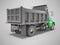 3d render green dump truck with hydraulic opening trailer rear view on gray background with shadow