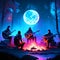 3d render of a group of musicians playing on a campfire in the forest Generative AI